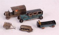 Lot 3121 - 5 tinplate penny toys, blue limousine car by...