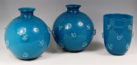 Lot 64 - A pair of 1970s blue art glass vases, of...