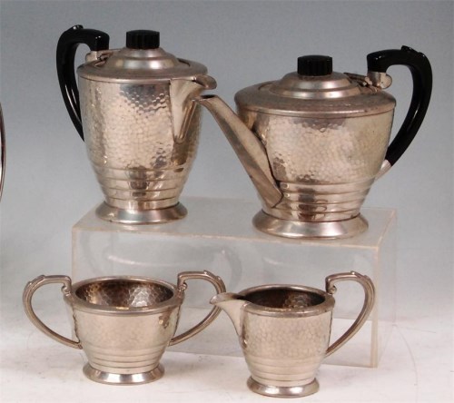 Lot 152 - An Art Deco Civic pewter four piece tea and...