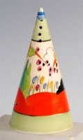 Lot 130 - A 1930s Clarice Cliff conical pottery sugar...