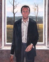 Lot 206 - John Notter - Self portrait at window, oil on...