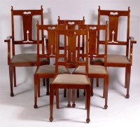 Lot 358 - A set of six Art Nouveau walnut dining chairs,...