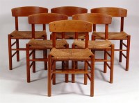 Lot 359 - A set of six Arts & Crafts oak barback dining...