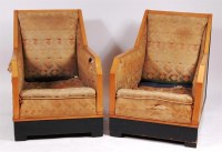 Lot 353 - A pair of Art Deco satinwood framed armchairs,...