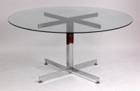 Lot 399 - A 1960s heavy chrome and glass centre table,...