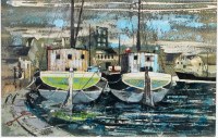 Lot 49 - Ray Evans (Brit. b.1920) - Barges at Ipswich,...