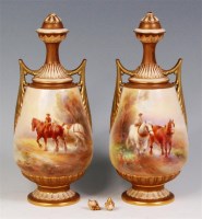 Lot 85 - A pair of Royal Worcester pedestal vases and...