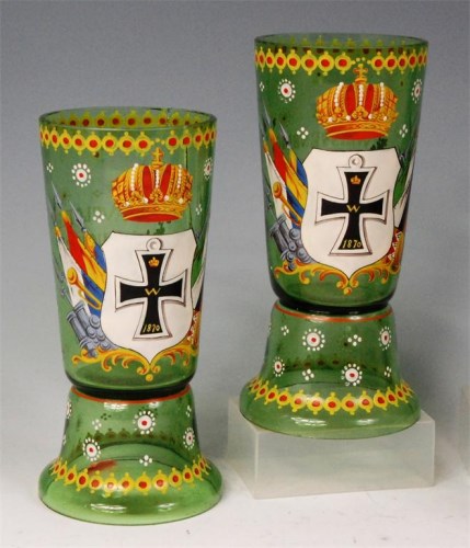 Lot 91 - A pair of 19th century green glass armorial...