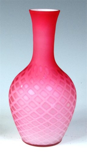 Lot 93 - A Victorian pink overlay glass bottle vase,...