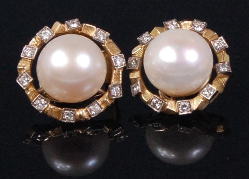 Lot 166 - A pair of 18ct gold and pearl set ear clips,...