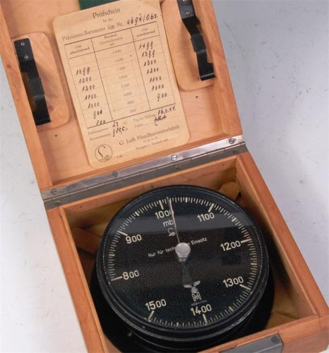 Lot 306 - A WWII Lufftwaffe bulkhead barometer in wooden...
