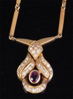 Lot 248 - A 15ct gold barlink necklace with ruby and...