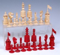 Lot 287 - A late 19th century carved ivory chess set,...