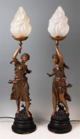 Lot 61 - A pair of Art Nouveau patinated spelter table...