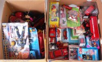 Lot 3192 - Two boxes of mixed fire engine related toys...