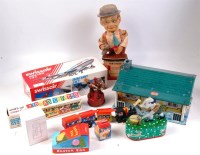 Lot 3227 - Mixed tinplate toys to include; Marx bungalow...