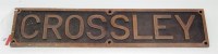 Lot 76 - Brass makers plate 'Crossley' 3½ x 16½ inches,...