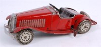 Lot 3146 - Mettoy, clockwork MG sports car, red, wear on...