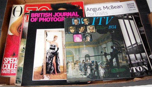 Lot 20 - Box, magazines including Harpers and Vogue,...