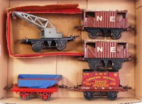 Lot 287 - 5 Hornby wagons including 2 NE type 3 chassis...