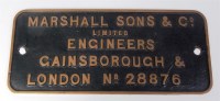 Lot 2 - Brass worksplate probably from steam tractor...