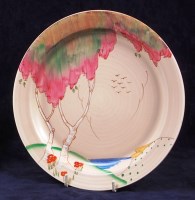 Lot 134 - A Clarice Cliff pink Taormina pottery plate,...