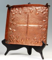 Lot 145 - An Arts & Crafts embossed copper tray, of...