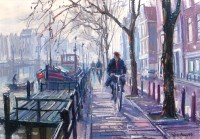 Lot 284 - Ian Hay - Amstel cyclists, pastel, signed and...