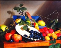 Lot 314 - John Gilbert - Autumn Fruits still life, oil...