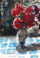 Lot 316 - William Selby (b.1933) - Petunias in a vase,...
