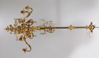 Lot 392 - An Art Nouveau style brass hanging five branch...