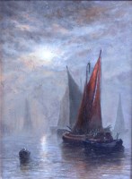 Lot 858 - H James - Sailing boats at anchor under...