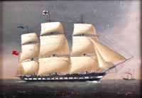 Lot 869 - J Bower - Armed merchant man o' war ship, oil...