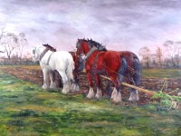 Lot 874 - Joe E R Godderidge - Four heavy horses with...