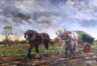 Lot 875 - Joe E R Godderidge - Two heavy horses with...