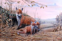 Lot 893 - Mark Chester - Evening sky Fox family, acrylic...