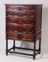 Lot 997 - A Jacobean period oak chest on stand, the...