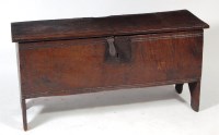 Lot 1005 - A circa 1700 boarded oak coffer, with...