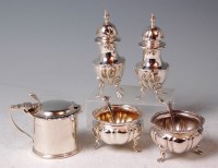 Lot 575 - A silver harlequin five piece cruet set,...