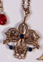 Lot 691 - An Edwardian 9ct gold, seed pearl and sapphire...