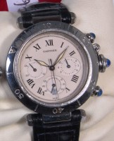 Lot 694 - A gents Cartier Pasha steel cased chronograph,...