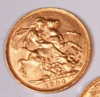 Lot 739 - An Edwardian gold full sovereign, 1904