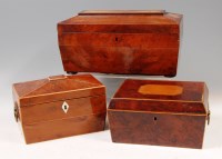 Lot 766 - An early 19th century yew wood tea caddy, of...