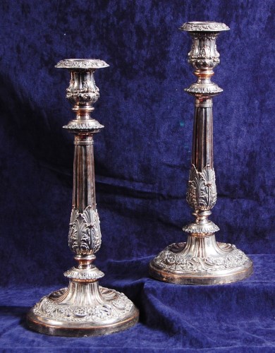 Lot 600 - A pair of Old Sheffield plate candlesticks, of...
