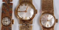 Lot 664 - Three ladies 9ct gold dress watches, to...