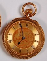 Lot 677 - A J W Benson 18ct gold cased ladies fob watch,...