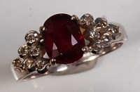 Lot 708 - A contemporary white gold, ruby and diamond...