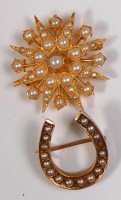 Lot 729 - A 9ct gold and seed pearl set star brooch, 3cm;...