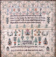 Lot 749 - A George IV needlework alphabet verse and...