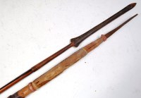 Lot 790 - A Zulu hardwood double ended spear, the single...